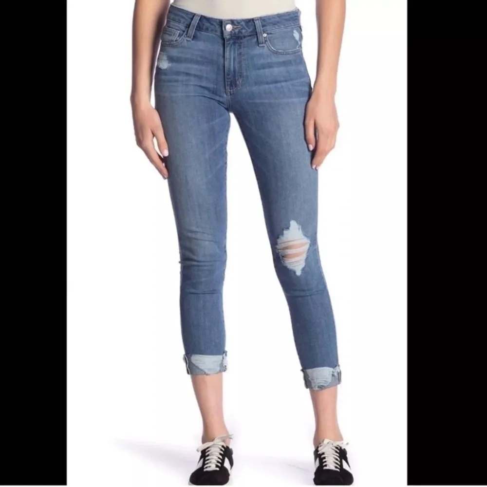 Joe's Women's Distressed Icon Rhea Mid Rise Skinny Cuff Crop Jeans SZ 24